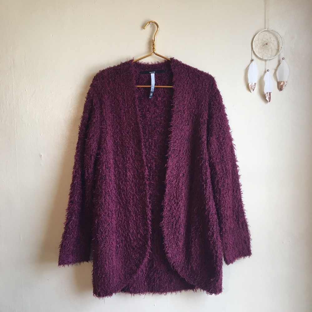 Kensie Burgundy Fuzzy Cardigan